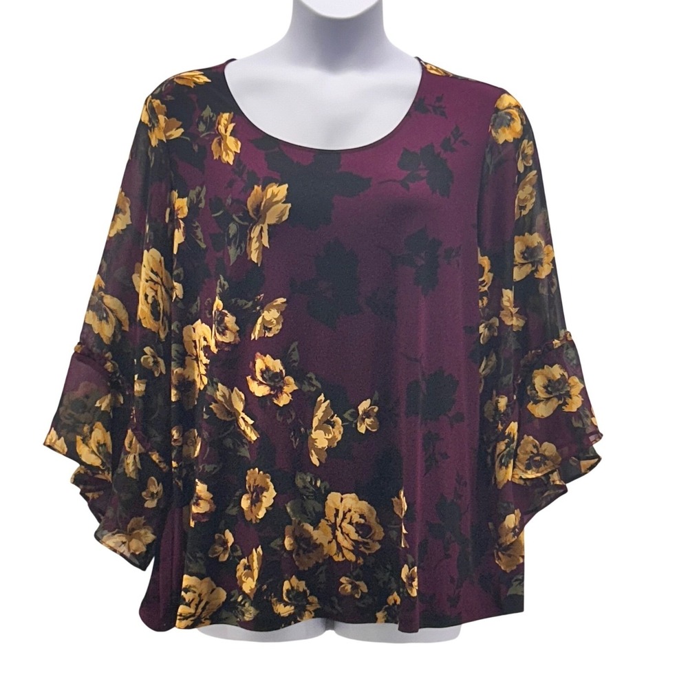 Susan Graver Tunic Floral Maroon Purple 2X‎